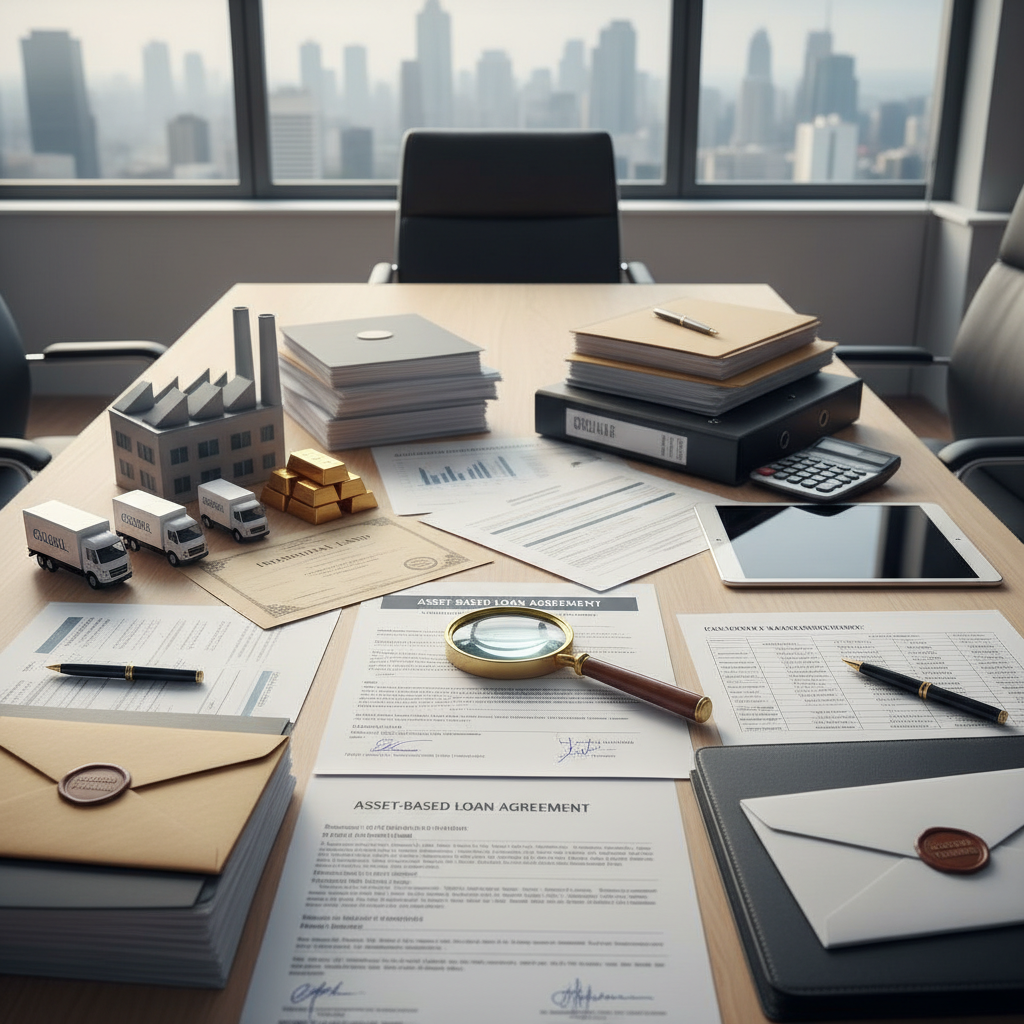 Business assets and financial documents representing asset-based lending