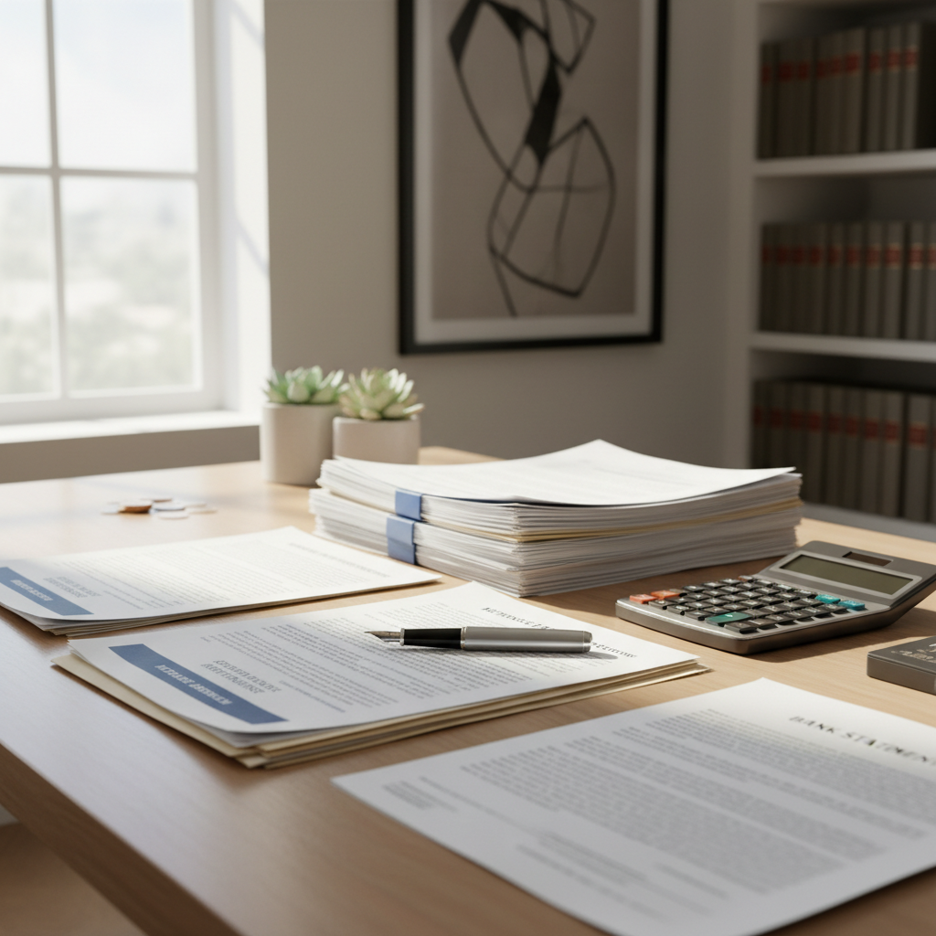 Financial documents and calculator on desk representing asset-based lending services