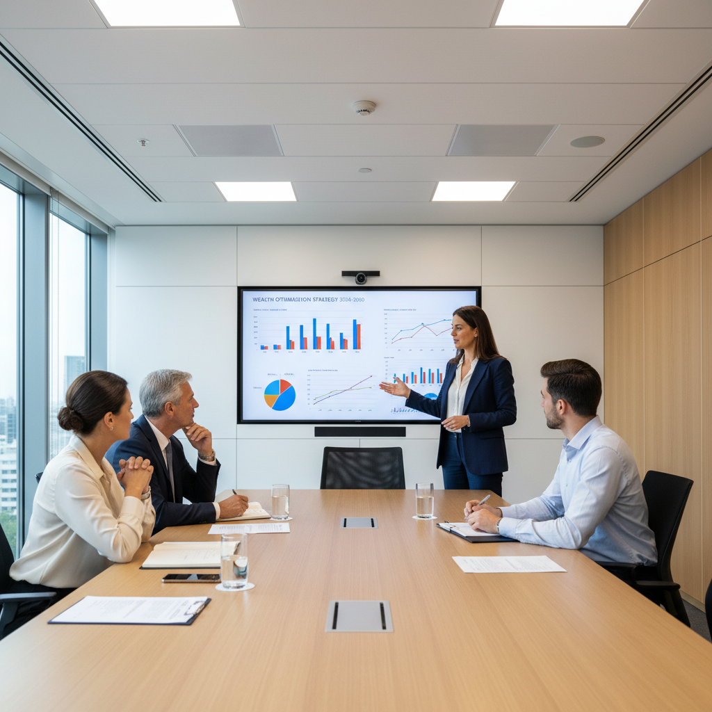 Professional financial advisor in meeting discussing strategy with client