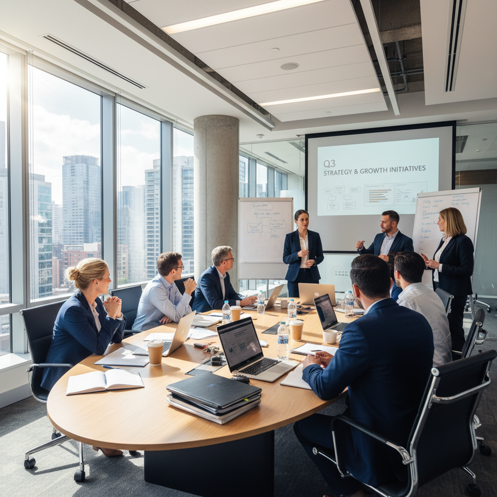 Financial advisors in a strategic planning meeting